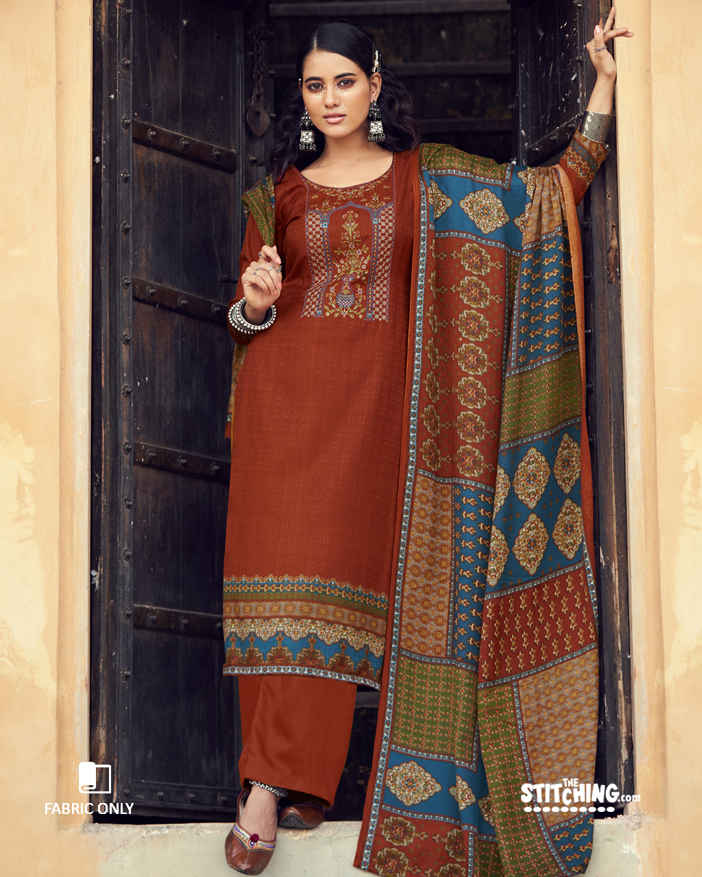 Red Unstitched Dress Material