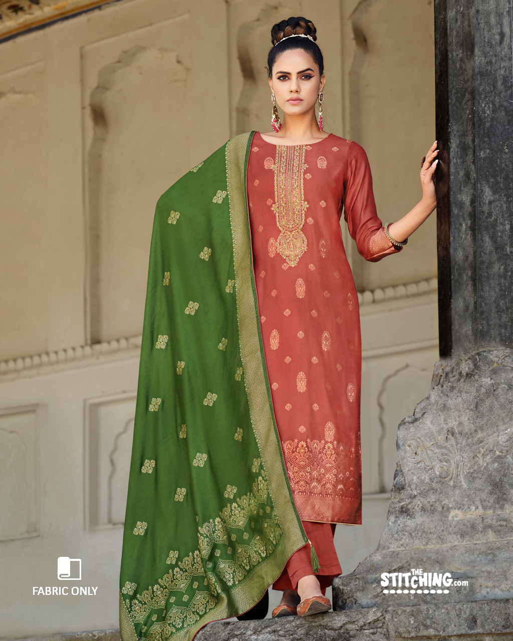Orange Unstitched Dress Material
