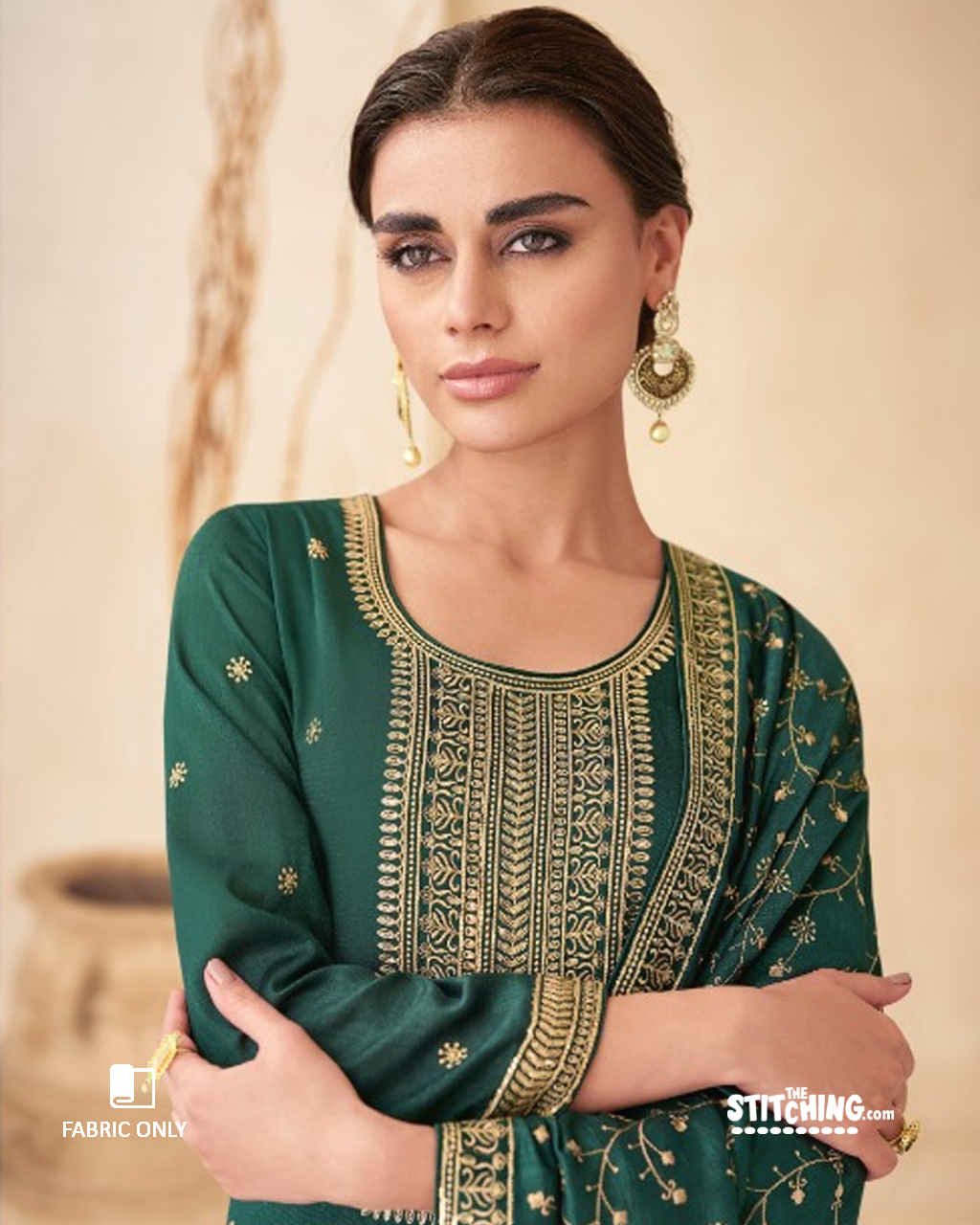 Green Unstitched Dress Material