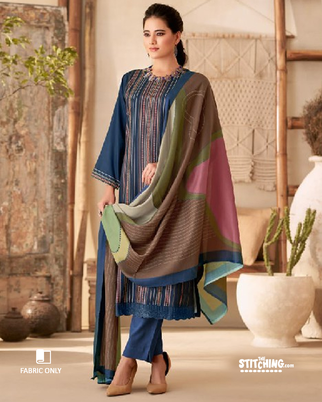 Blue Unstitched Dress Material