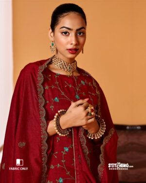 Red Unstitched Dress Material