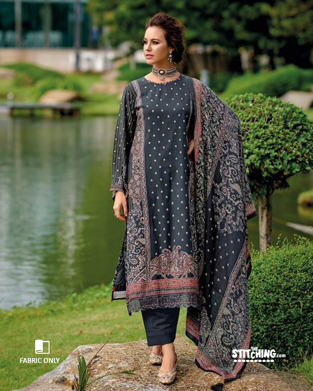 Blue Unstitched Dress Material