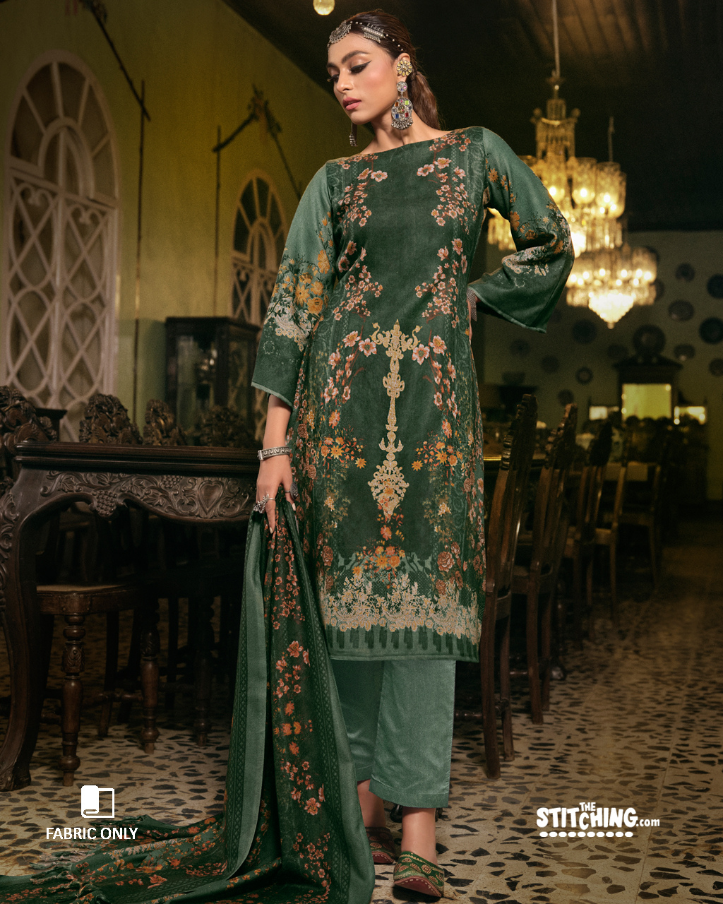 Green Unstitched Dress Material