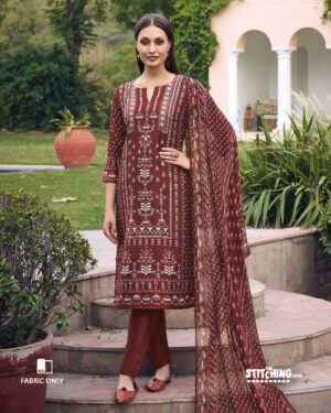 Maroon Unstitched Dress Material