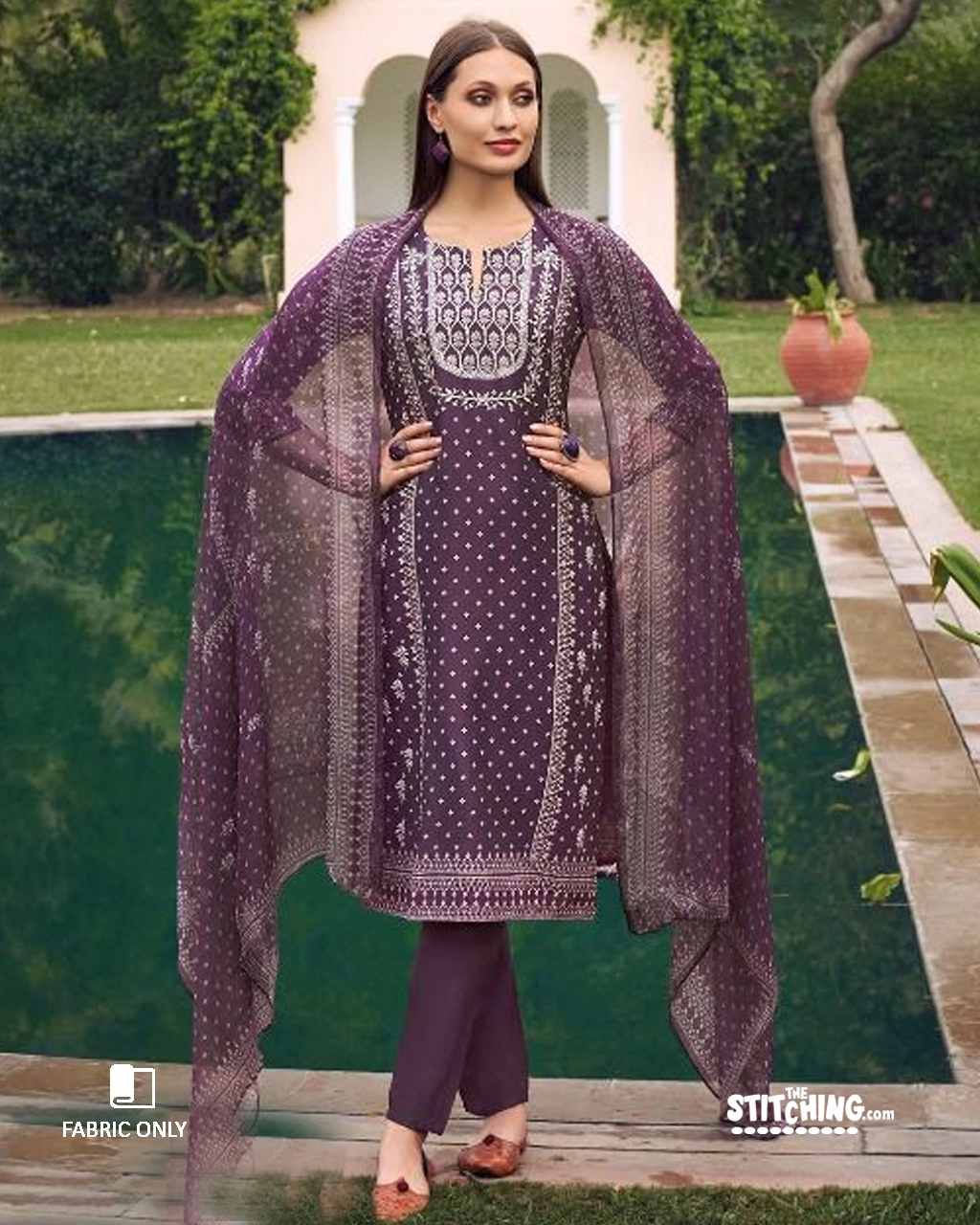 Purple Unstitched Dress Material