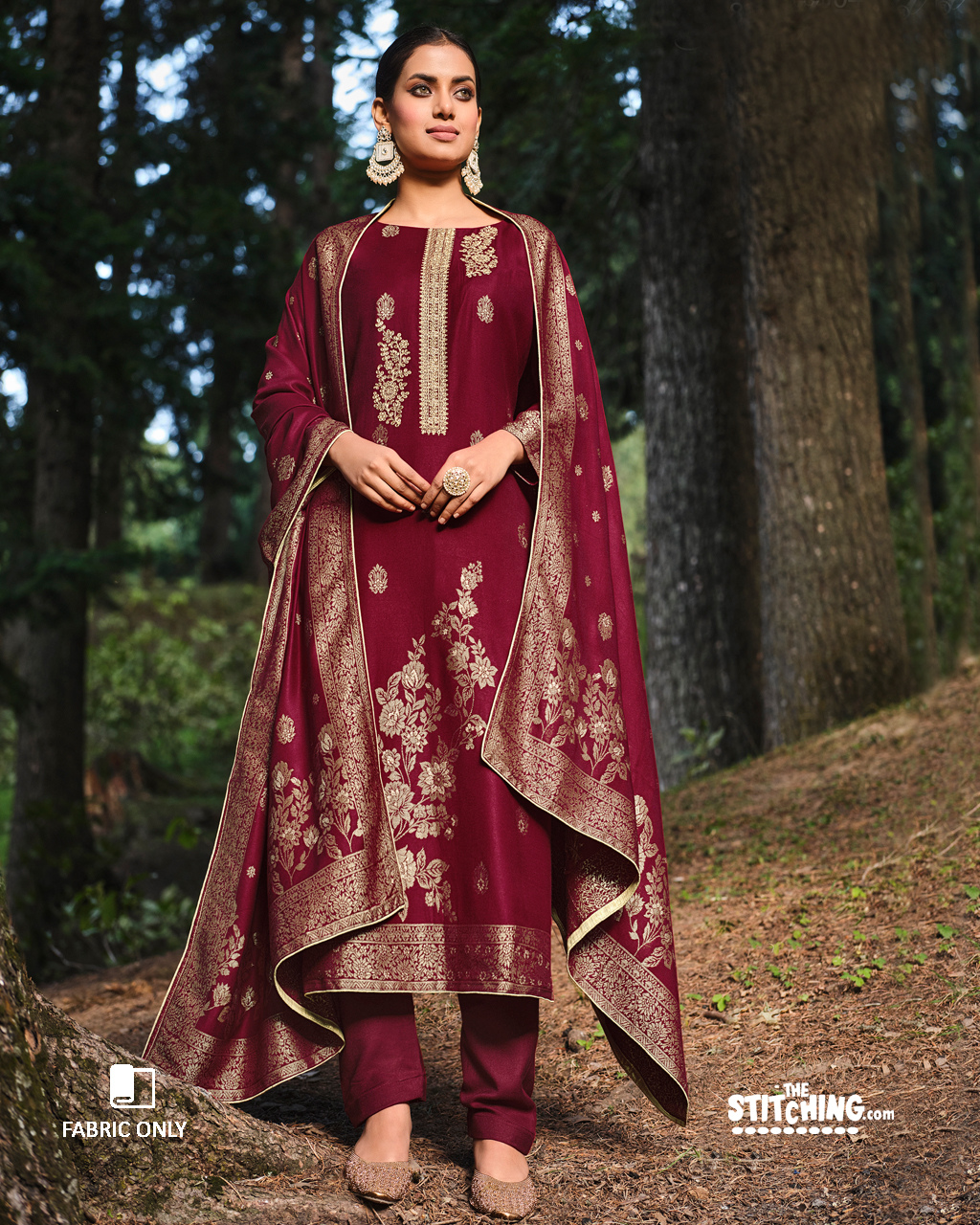 Red Unstitched Dress Material