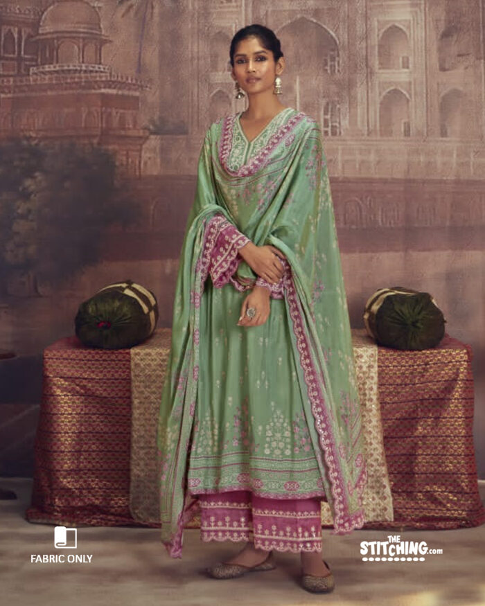 green unstitched salwar suit material
