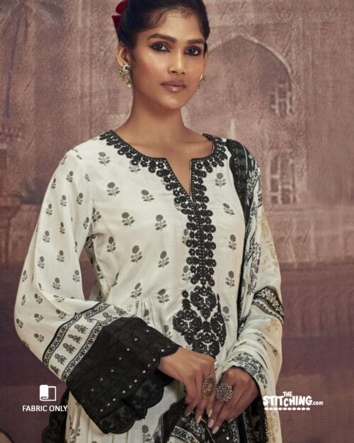 White unstitched salwar suit material