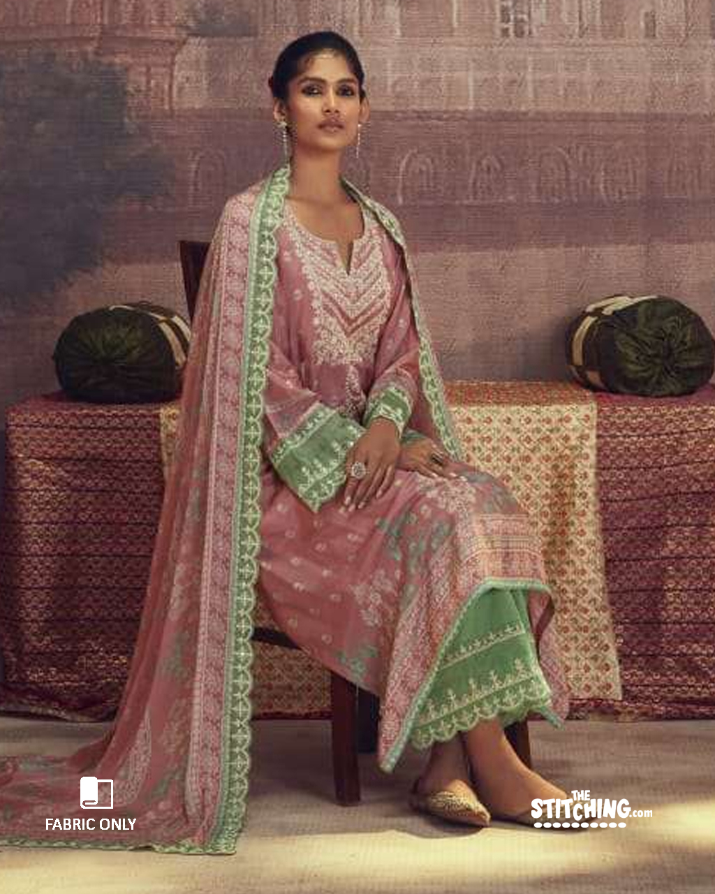 Pink unstitched salwar suit material
