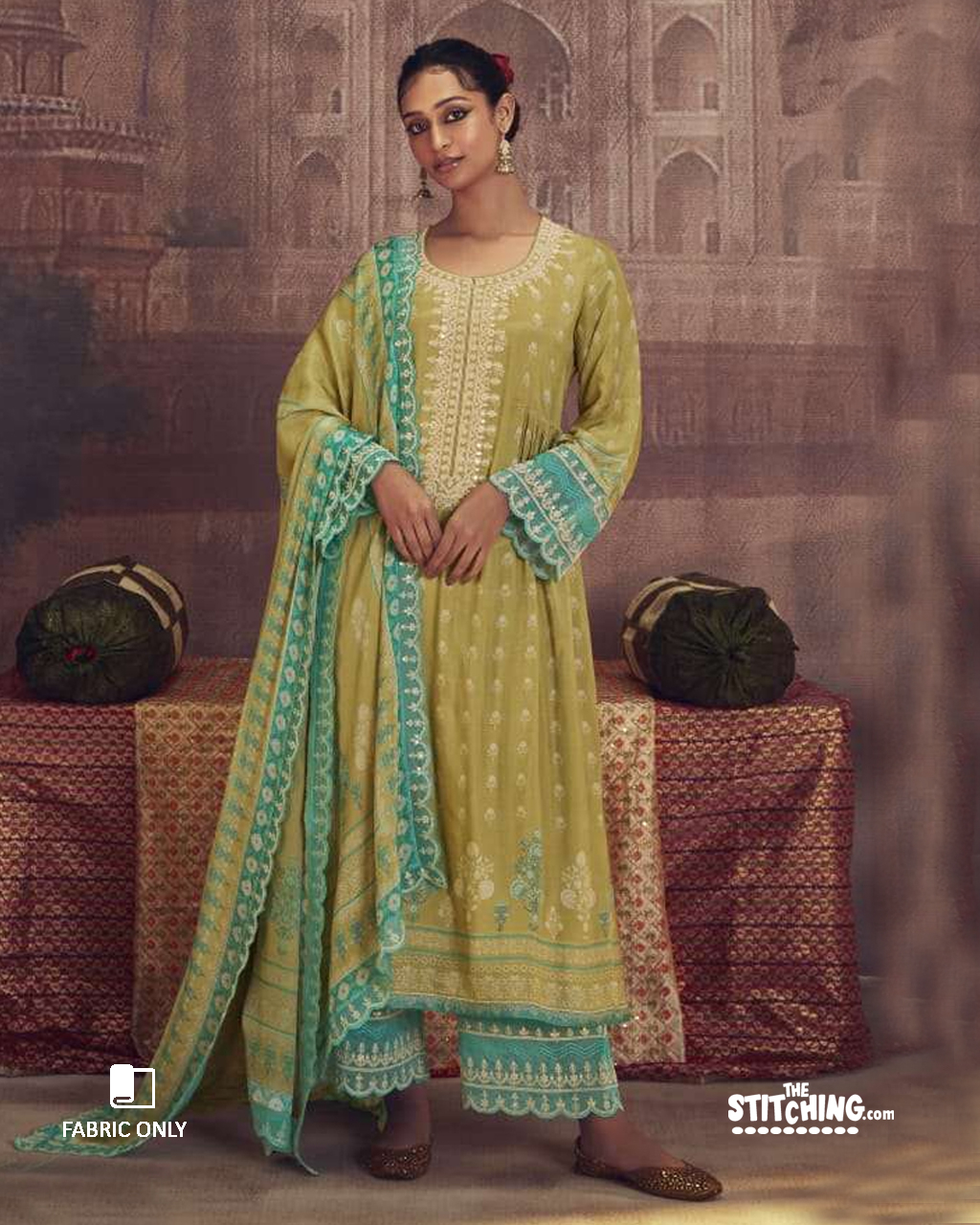 Yellow unstitched salwar suit material