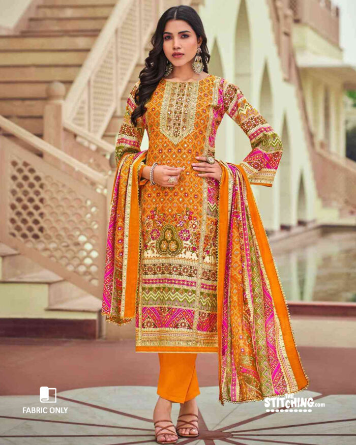 Yellow Unstitched Salwar Suit