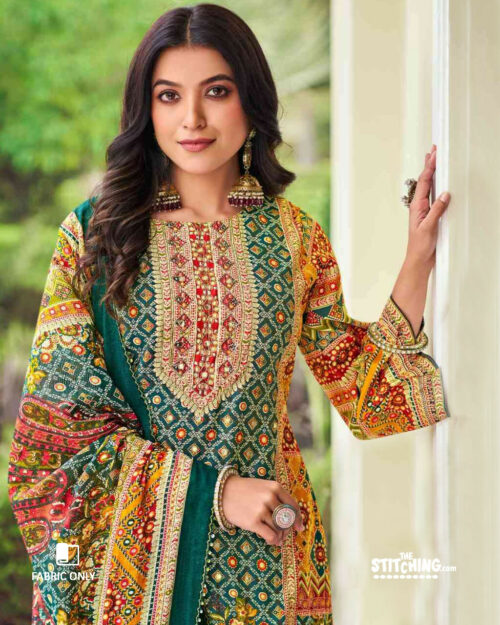 dark green yellow Unstitched Salwar Suit