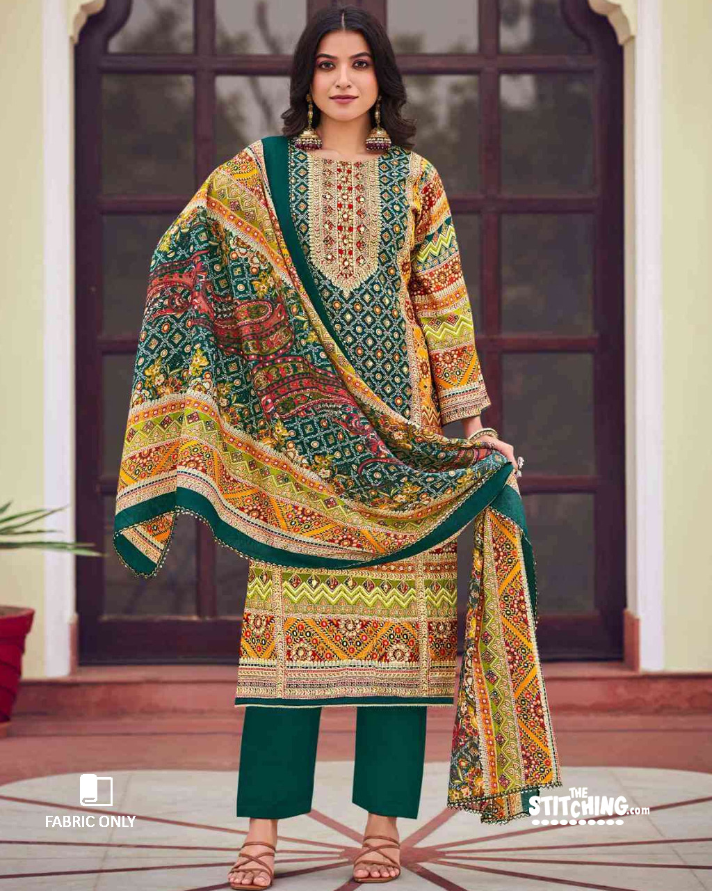 dark green yellow Unstitched Salwar Suit