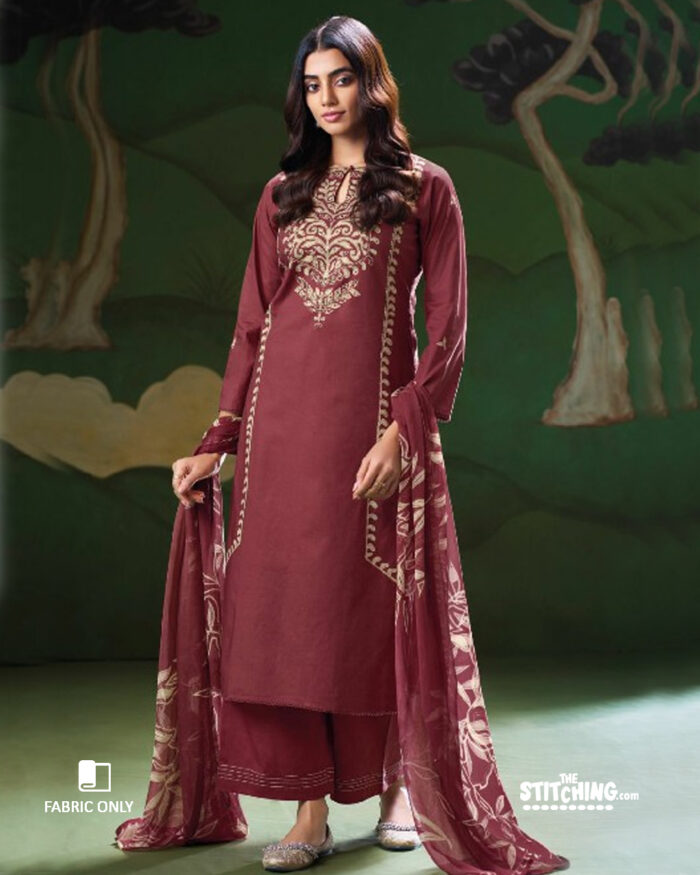 Maroon Unstitched Salwar Suit