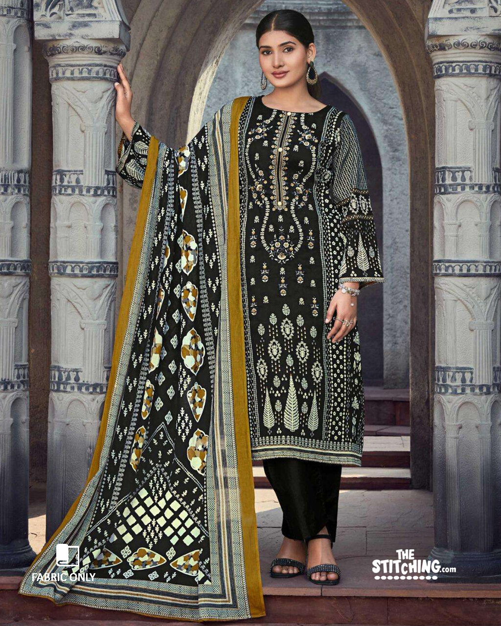 Black unstitched dress material