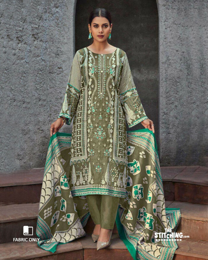 Green unstitched dress material