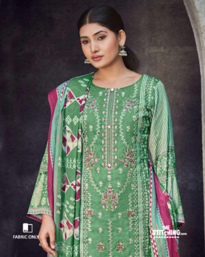 Green unstitched dress material
