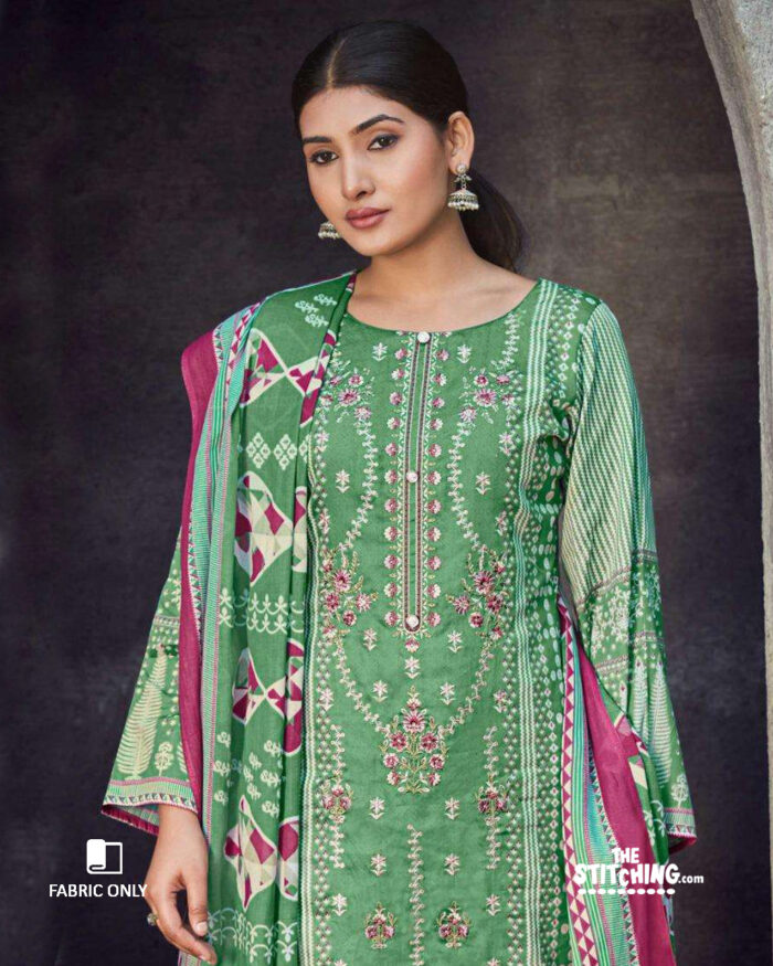 Green unstitched dress material