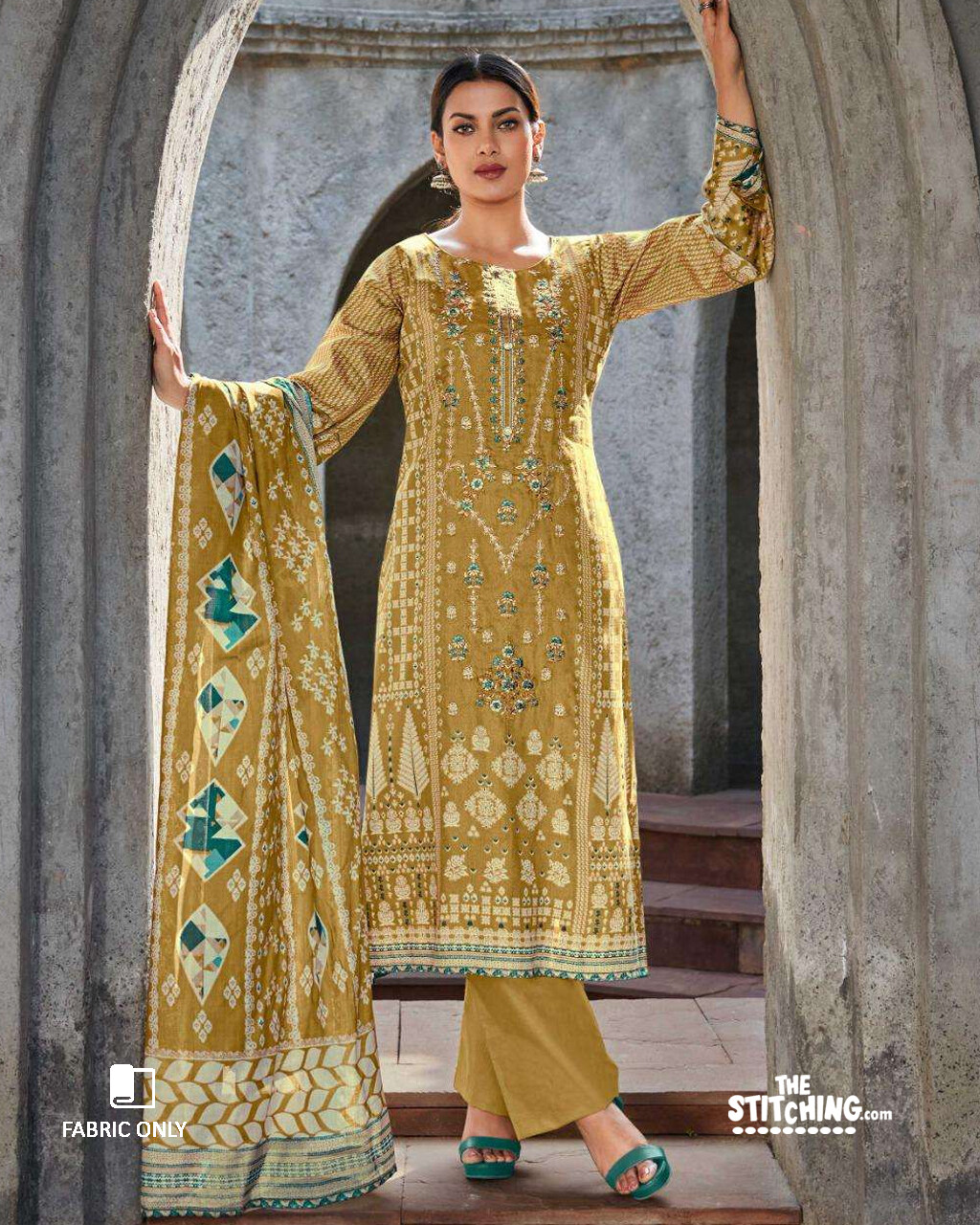 Yellow unstitched dress material