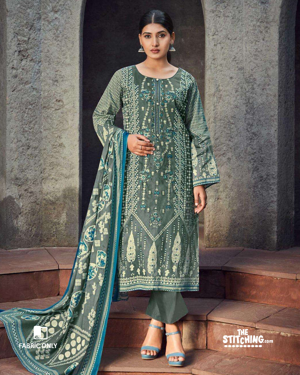 Grey unstitched dress material