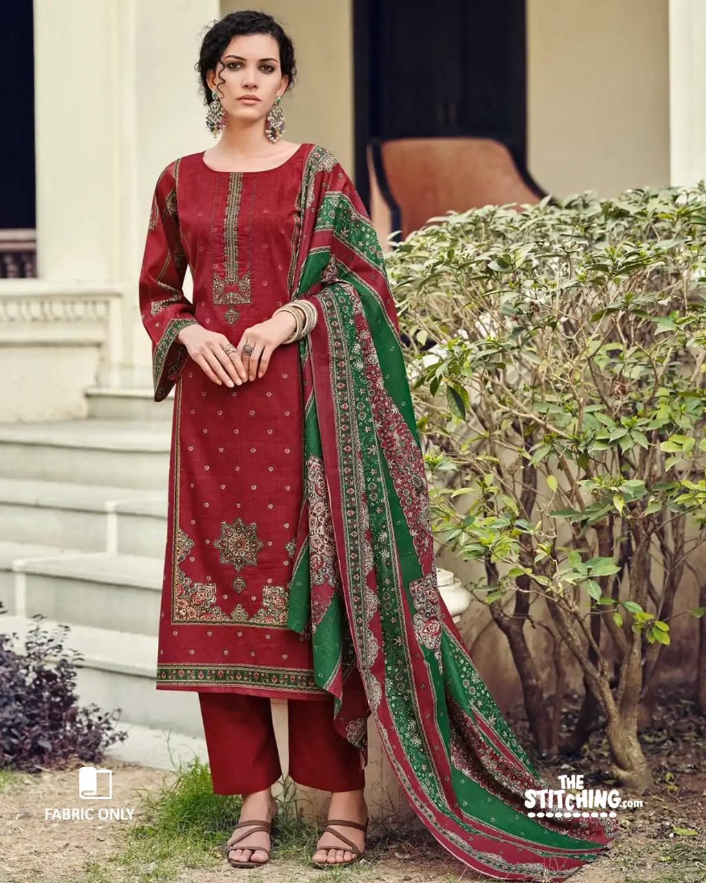Maroon Unstitched Dress Material