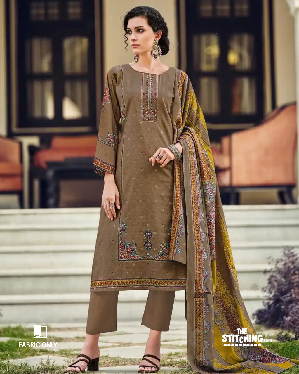 Brown Unstitched Dress Material