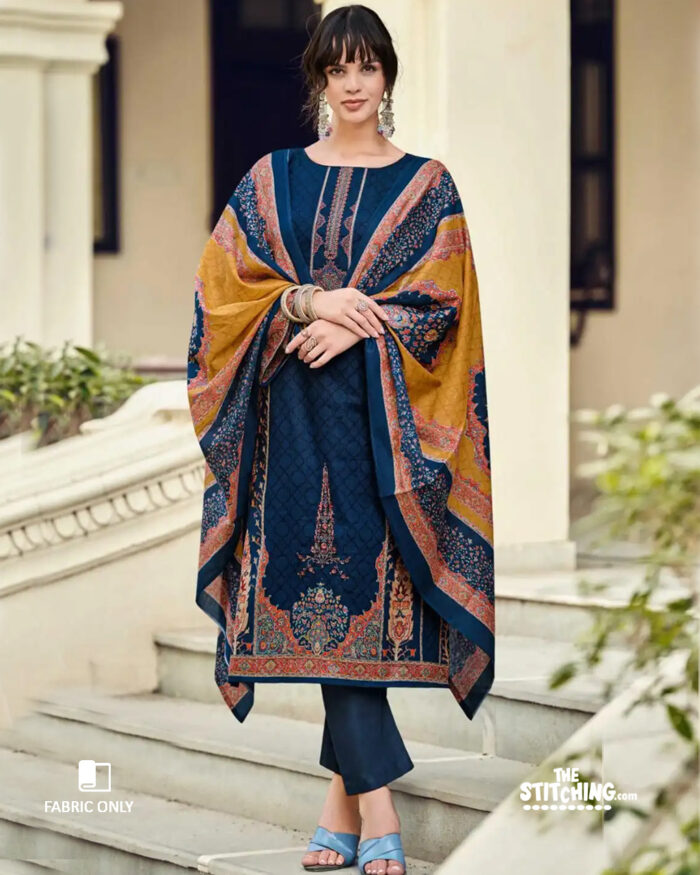 Blue Unstitched Dress Material