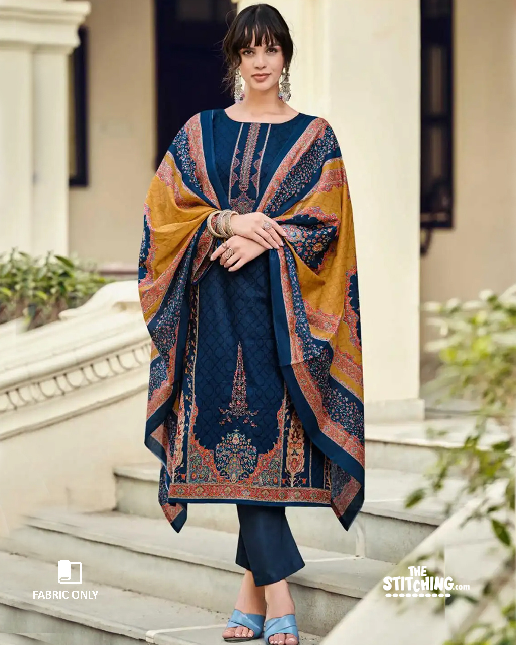 Blue Unstitched Dress Material