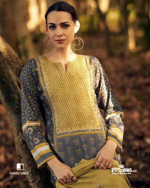 Yellow Grey Unstitched Dress Material