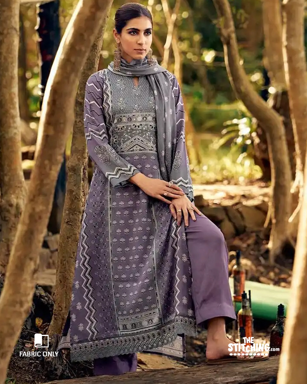 Purple Unstitched Dress Material