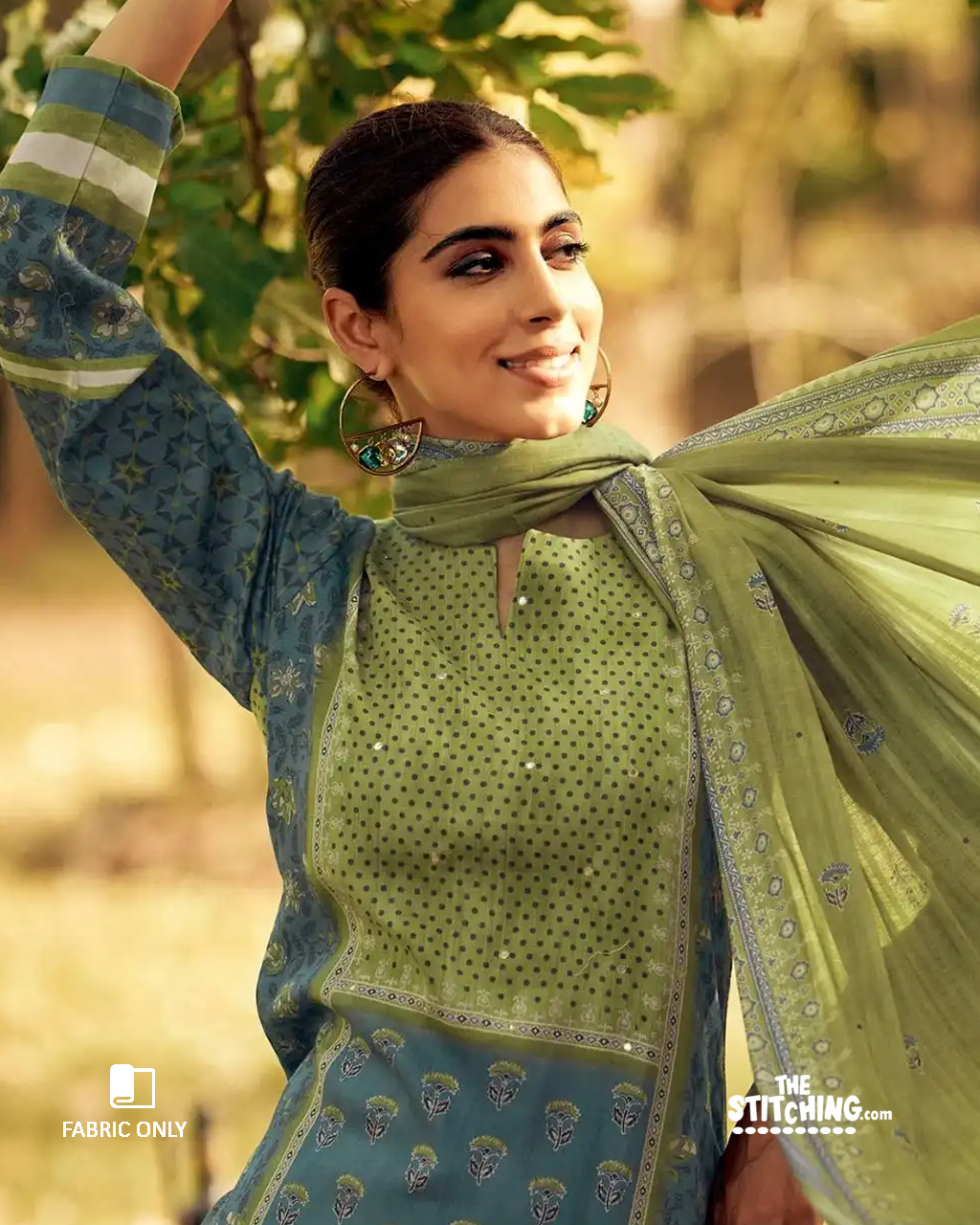 Green Unstitched Dress Material