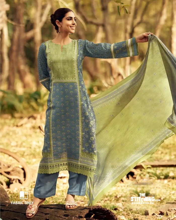 Green Unstitched Dress Material