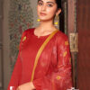 Red Unstitched Dress Material