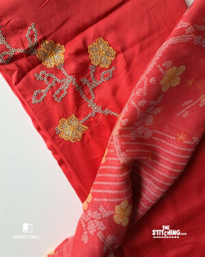 Red Unstitched Dress Material