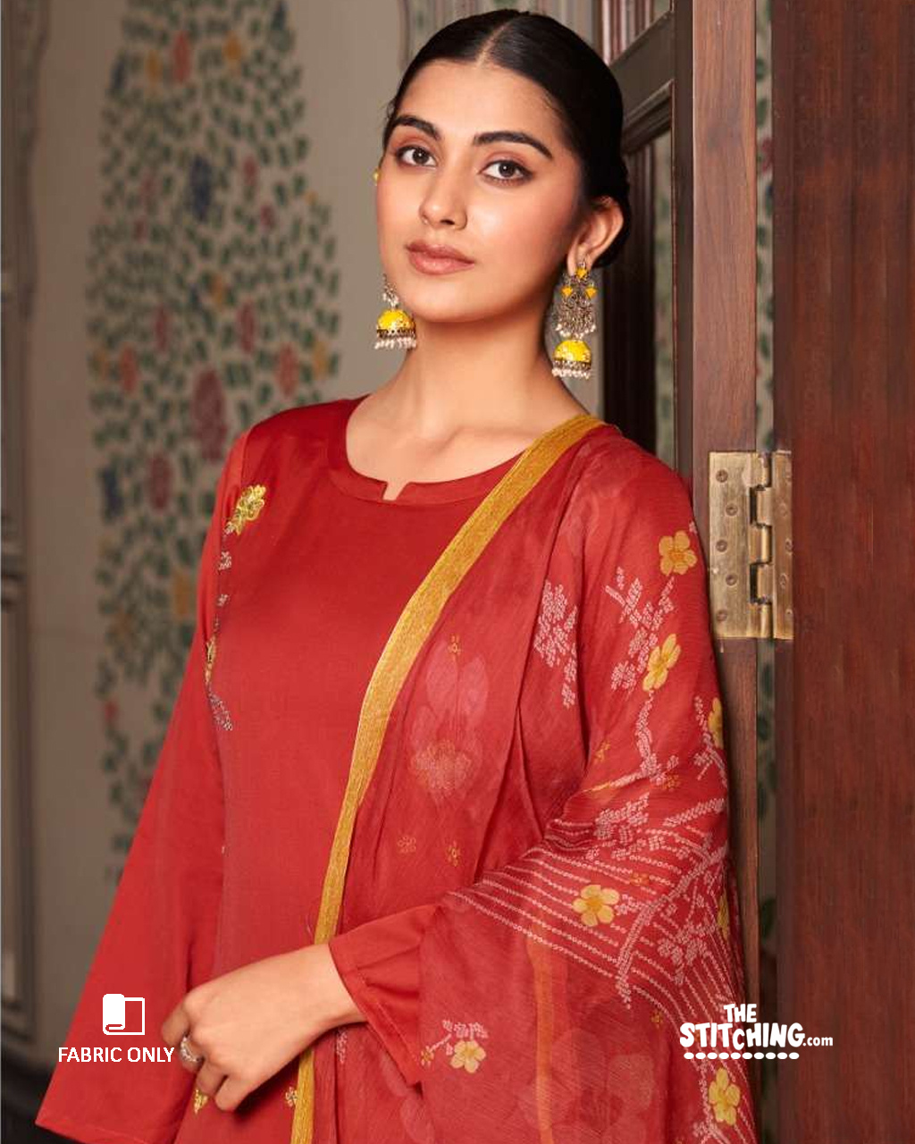 Red Unstitched Dress Material