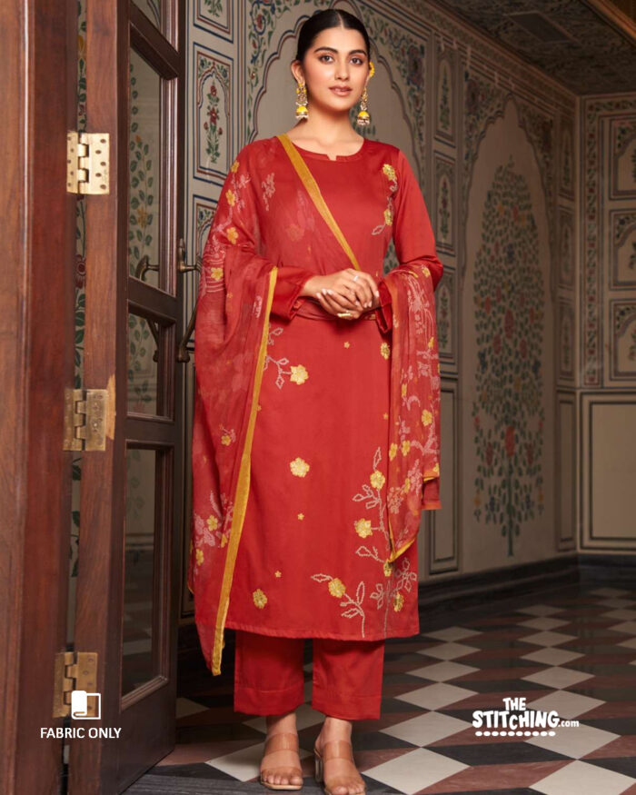 Red Unstitched Dress Material