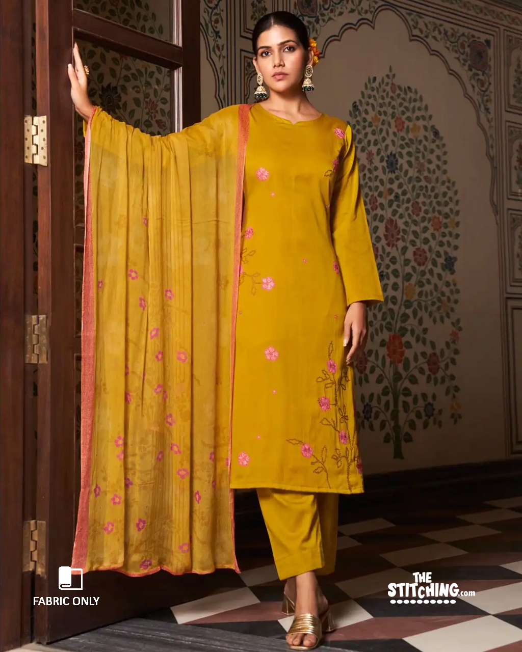 Yellow Unstitched Dress Material