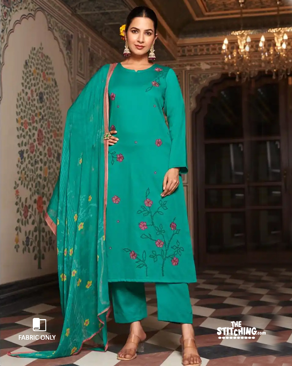 Green Unstitched Dress Material