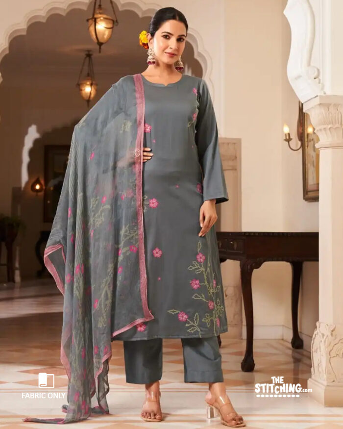Grey Unstitched Dress Material
