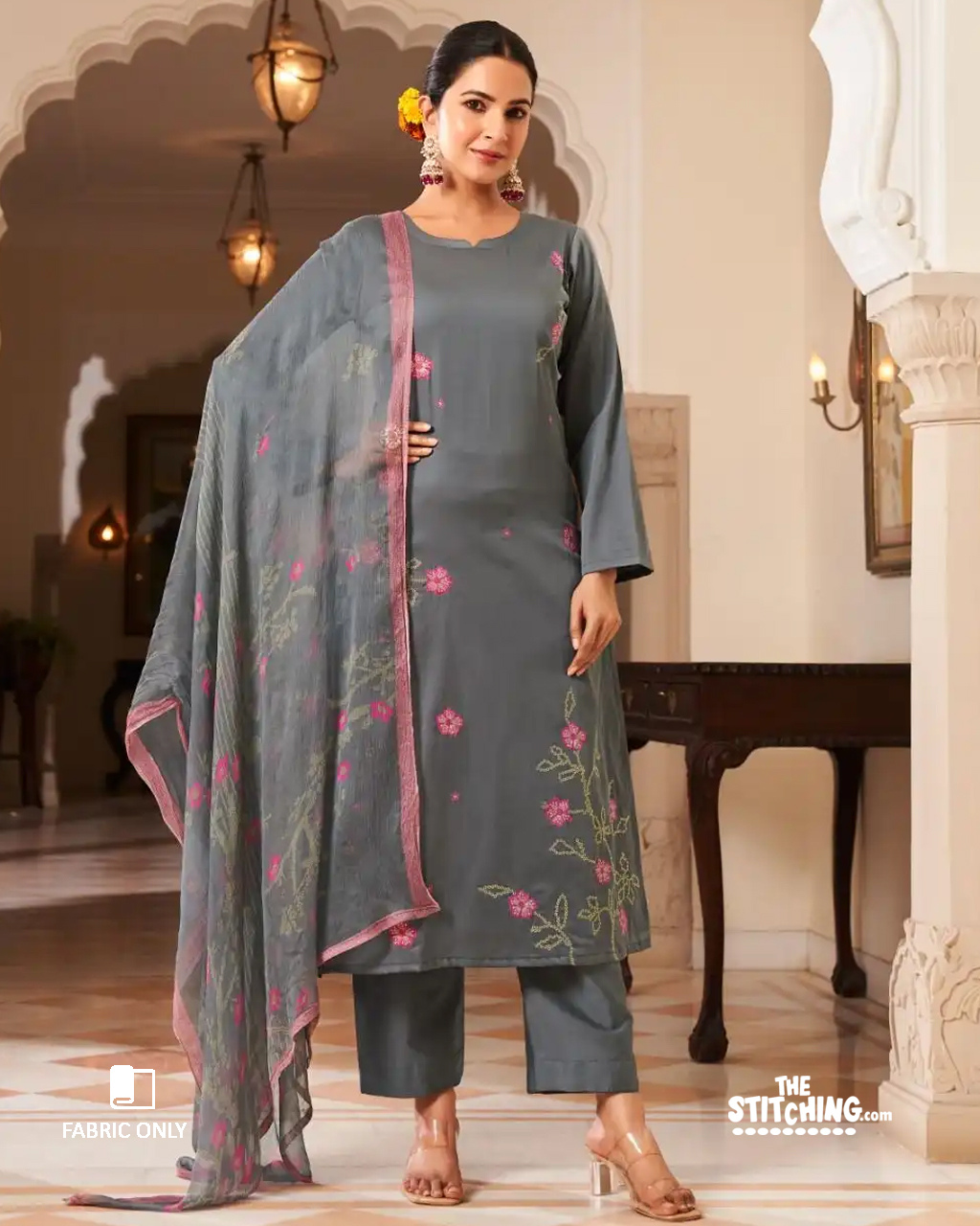 Grey Unstitched Dress Material
