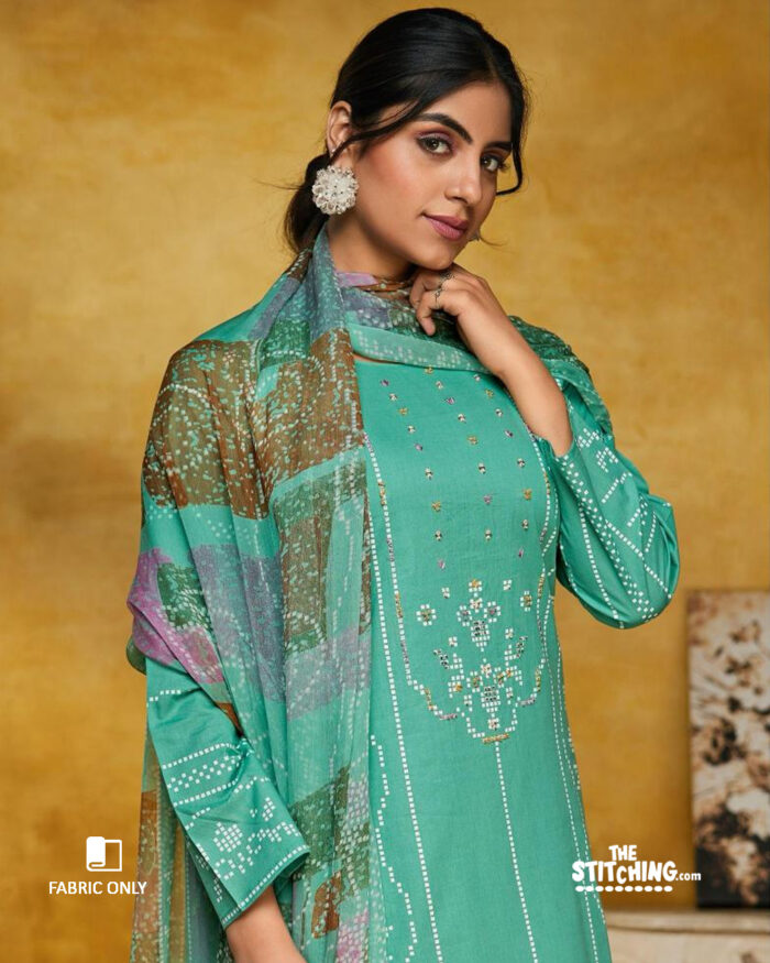 Green Unstitched Dress material