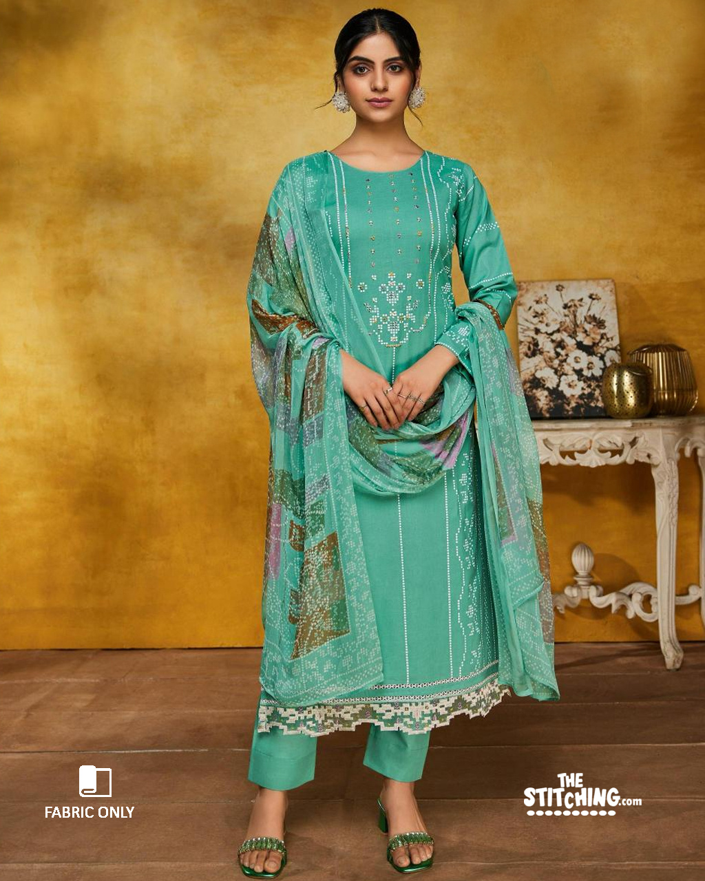 Green Unstitched Dress material