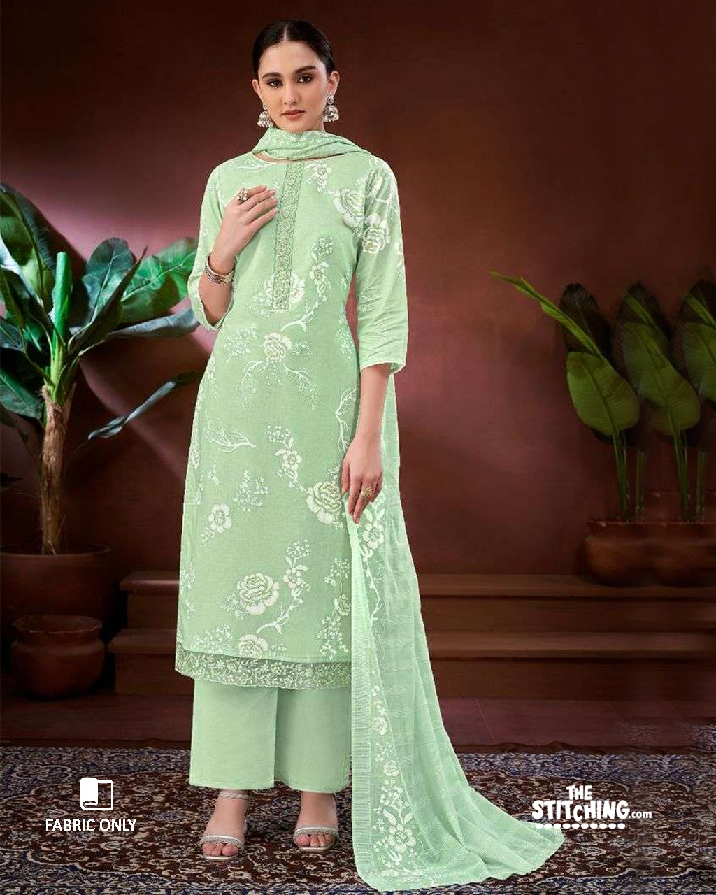 Green Unstitched Dress Material
