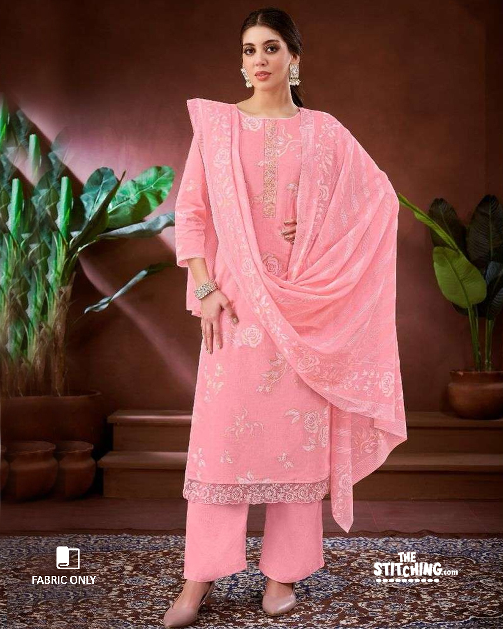 Pink Unstitched Dress Material