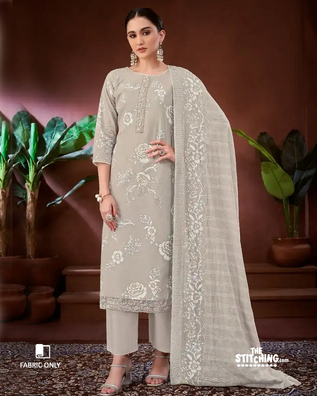 Grey Unstitched Dress Material