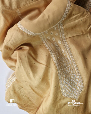 Tiger Orange Thread Embroidered Dola Silk Unstitched Dress Material