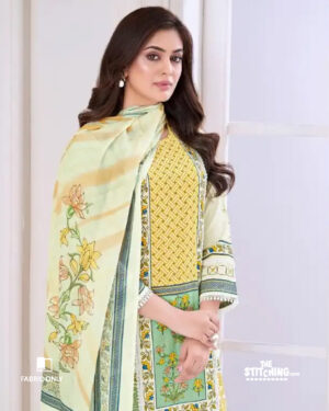 Yellow White Unstitched Dress Material