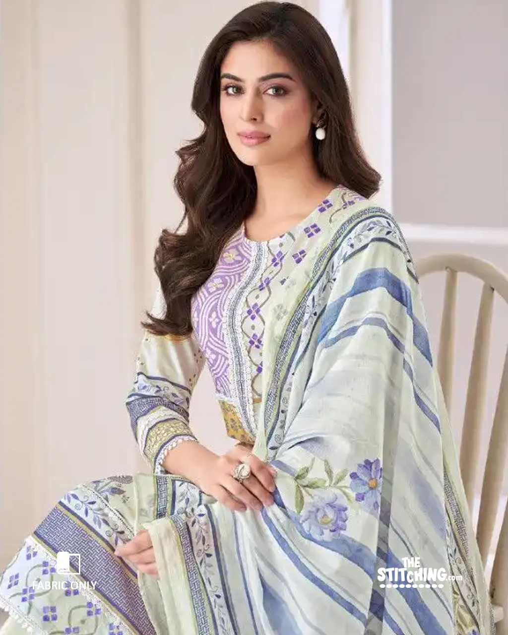 Blue White Unstitched Dress Material
