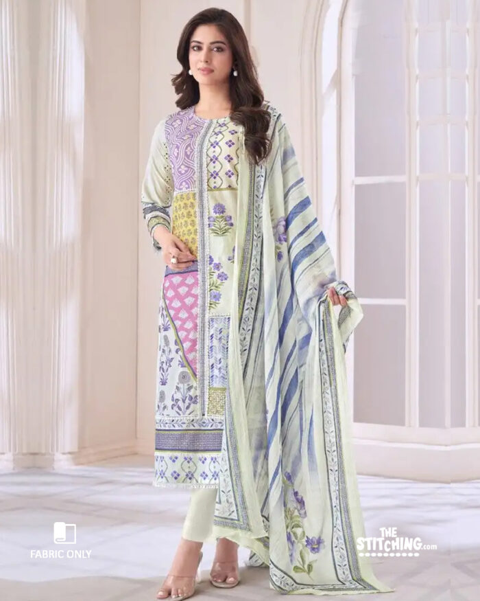 Blue White Unstitched Dress Material