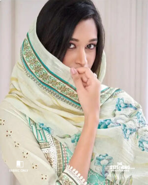 Green White Unstitched Dress Material